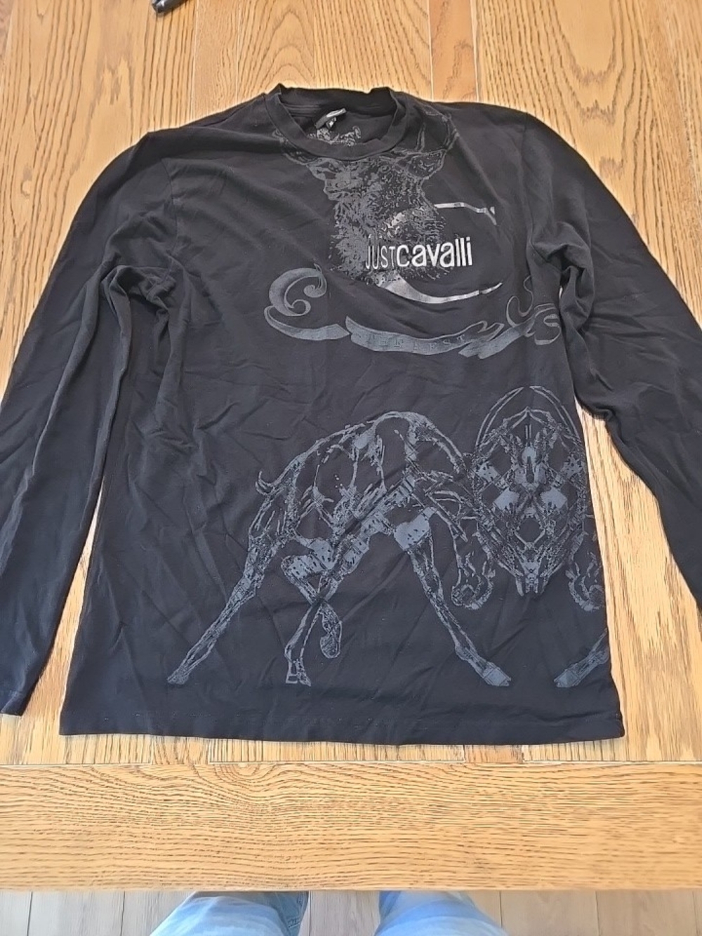 Just Cavalli Men's Black Long-Sleeve Graphic Shirt